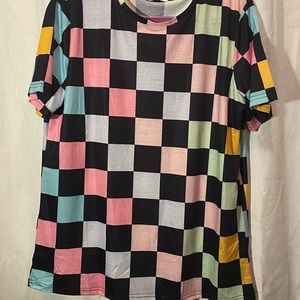 Colorful checker tshirt.